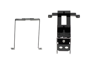 Stomp Ebox Dragster battery cradle, black metal frame with mounting holes, shown on a white background.