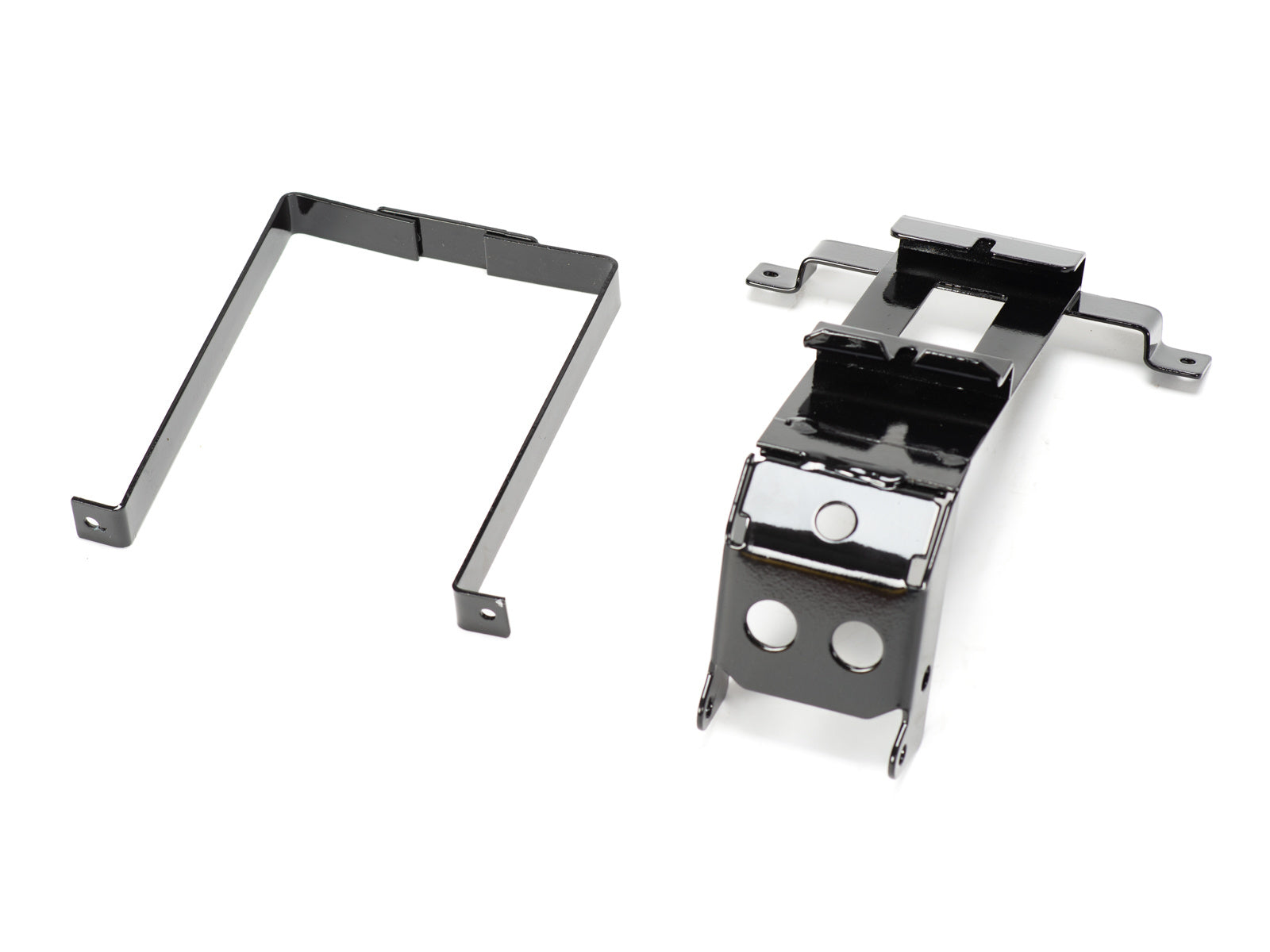 Stomp Ebox Dragster battery cradle, close-up view showing metal frame and mounting points.