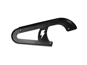 Stomp Ebox Dragster chain guard in black, side view showing mounting points and sleek design.