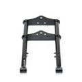 Stomp Ebox Dragster Forks, front view showing silver suspension forks with black mounting brackets and axle clamps, displayed against a white background.