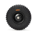 Front view of a Stomp Ebox Dragster front wheel with mounted tire, showing tread pattern and rim design.