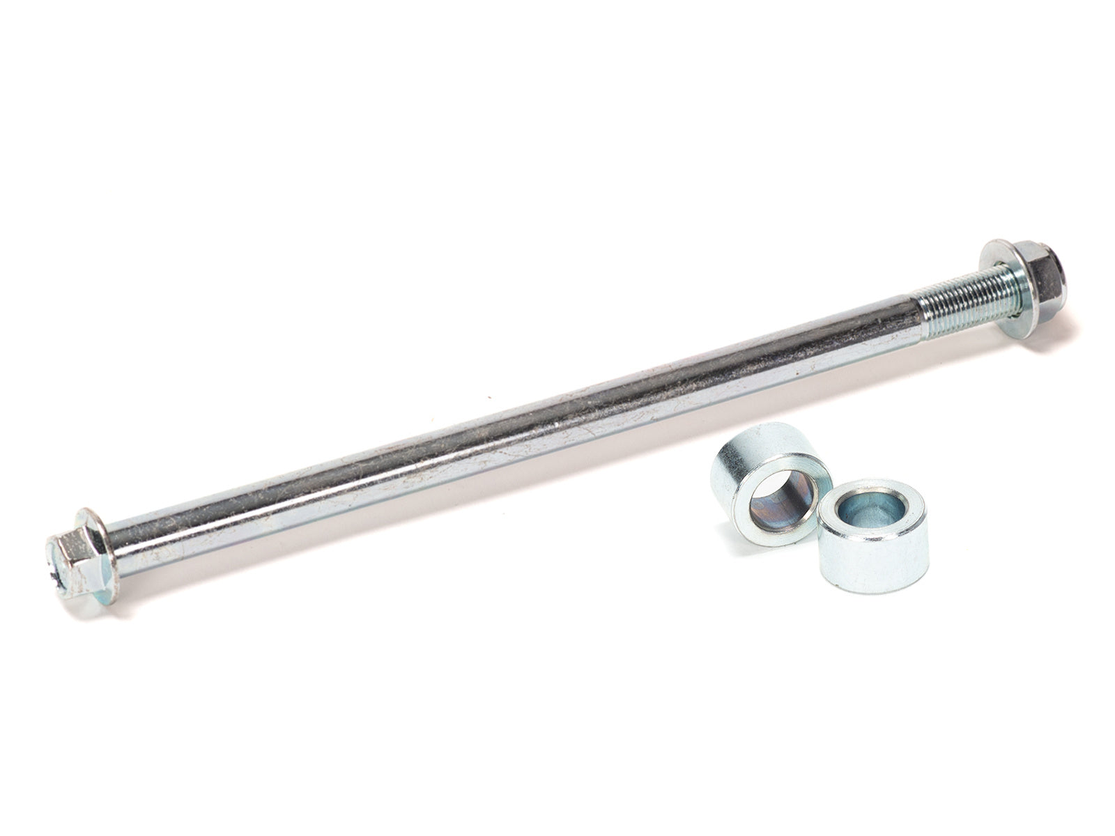 Stomp Ebox Dragster rear axle, metal component with mounting points, displayed on a white background.