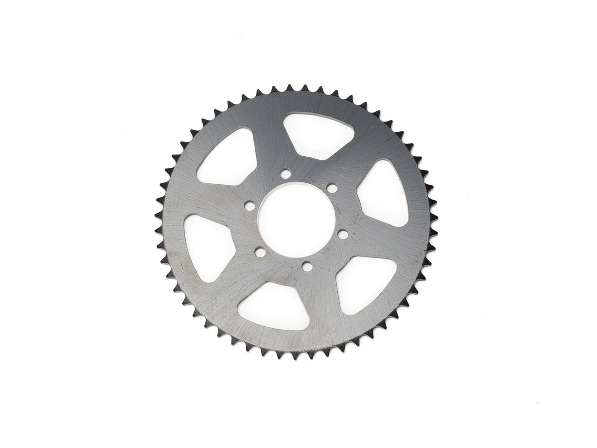 Stomp Ebox Dragster rear sprocket 219H 55T, silver metal gear with evenly spaced teeth, displayed on a plain white background.