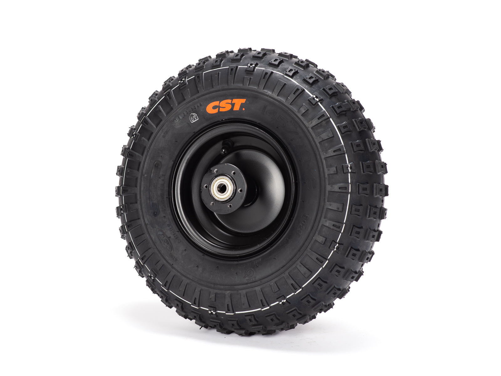 Stomp Ebox Dragster rear wheel with mounted tire, shown from a side angle on a plain background.