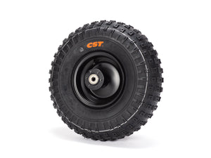 Stomp Ebox Dragster rear wheel with mounted tire, shown from a side angle on a plain background.