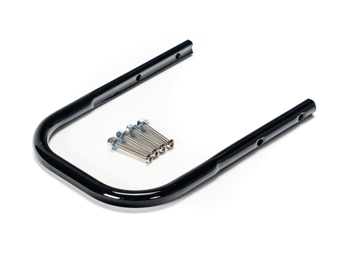 Stomp Ebox Dragster RS subframe, black metal motorcycle frame component, displayed on a white background.