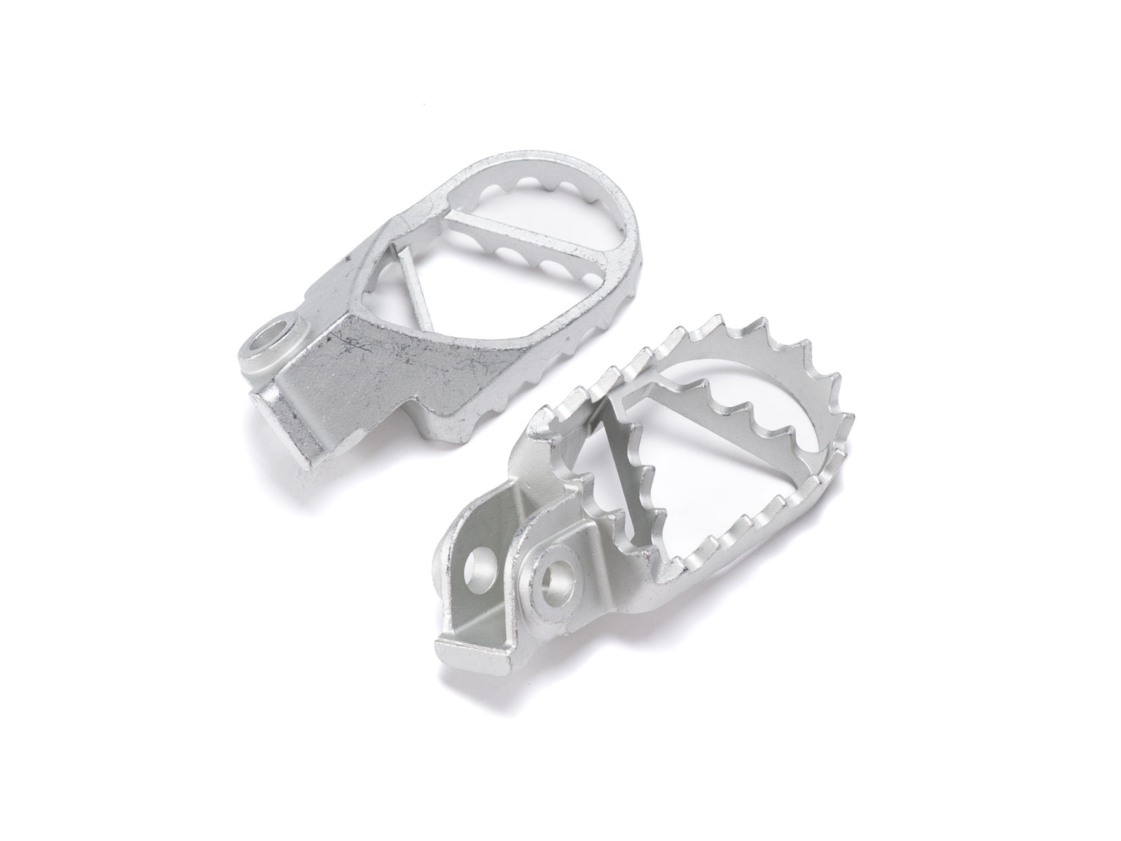 Stomp Ebox Dragster stainless steel foot pegs, angled view showing textured surface and mounting bracket.