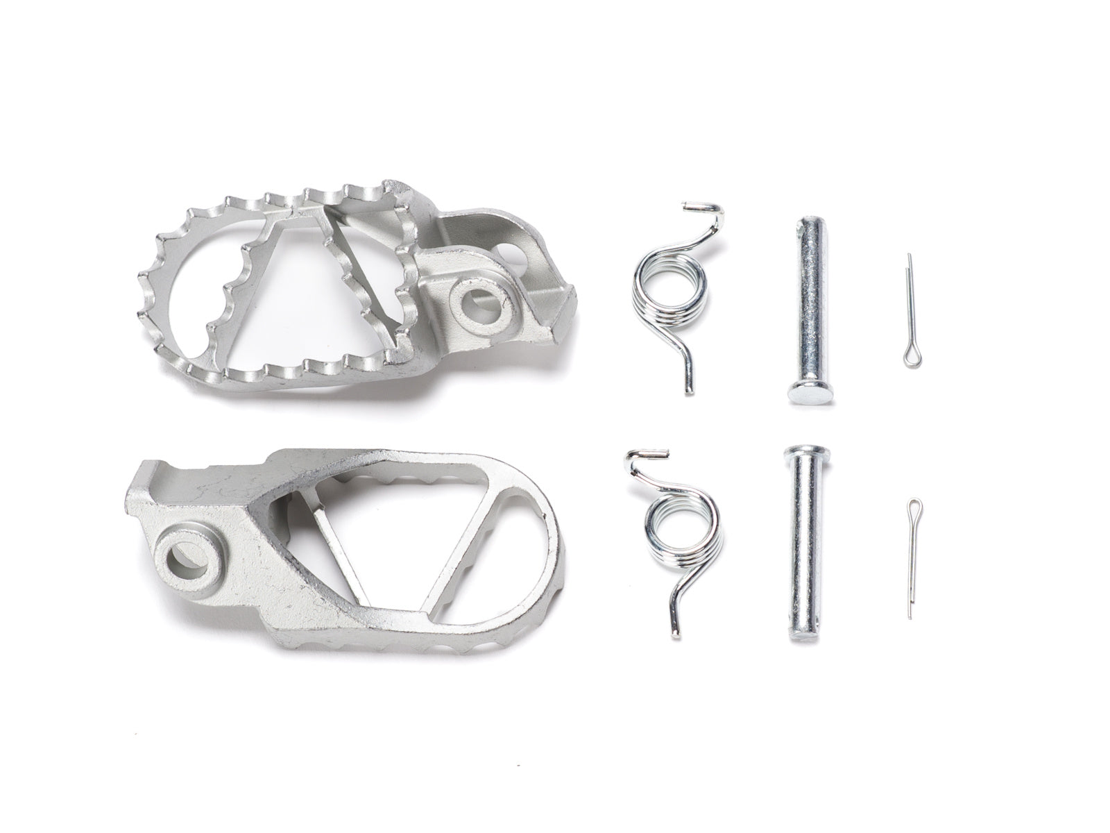 Stomp Ebox Dragster stainless steel foot pegs displayed on a white background, showing their textured surface and mounting brackets.