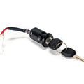 Stomp Ebox EBX ignition barrel and key set, showing the ignition barrel with attached wiring and a matching key placed beside it on a white background.