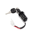 Stomp Ebox ignition barrel and key set, product image showing the ignition barrel with attached wiring and a pair of keys.