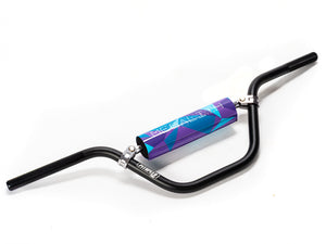 Stomp Ebox Megalith handlebar in purple and blue, product image showing the handlebar design and color scheme.
