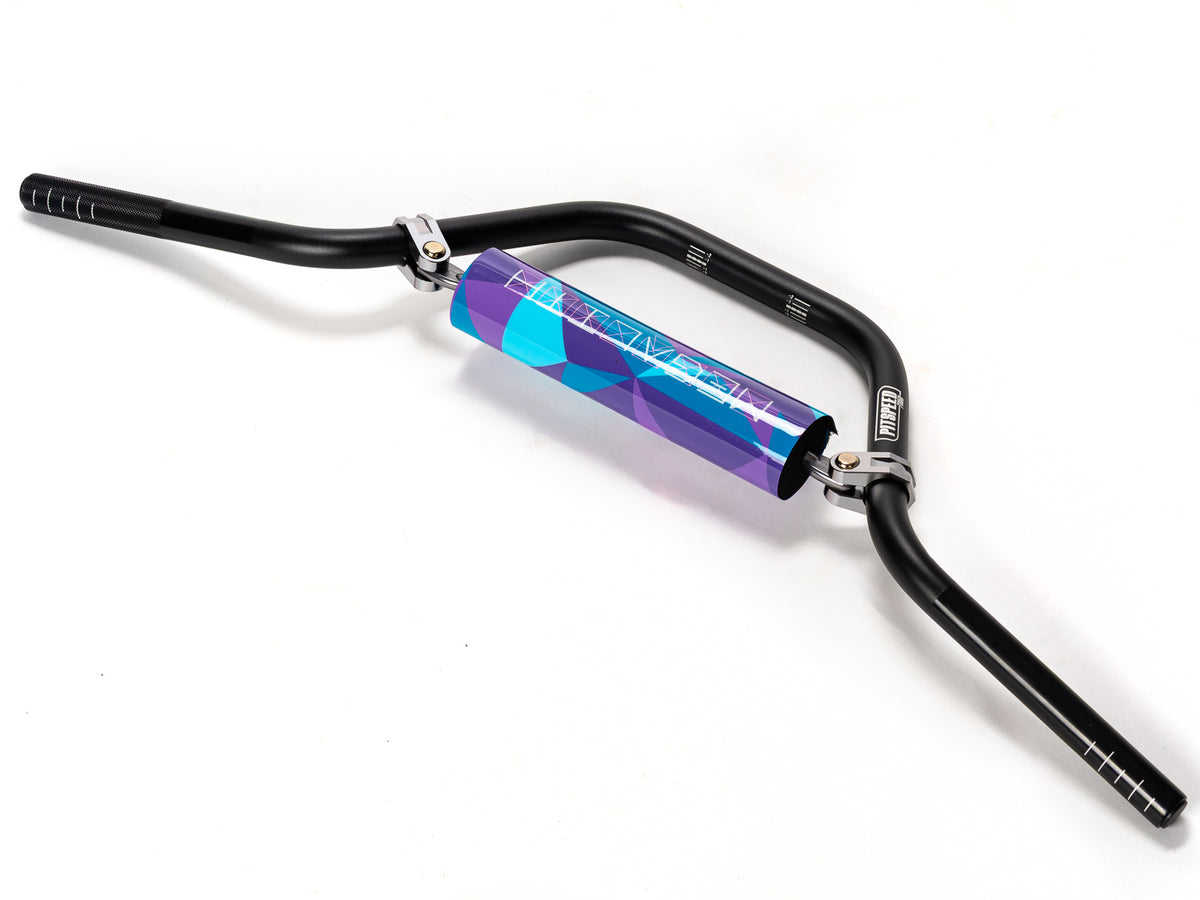 Stomp Ebox Megalith handlebar in purple and blue, close-up view showing grip texture and color gradient, Product Image 5