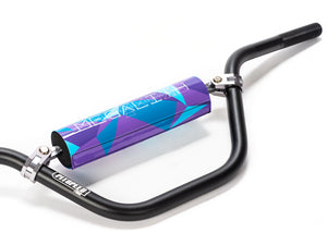 Stomp Ebox Megalith handlebar in purple and blue, close-up view showing grip texture and color gradient
