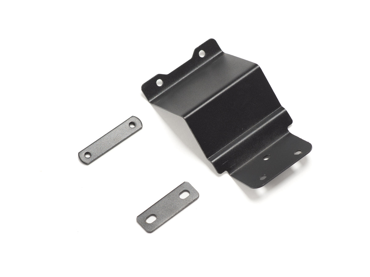 Stomp Ebox Mud Flap Fixing Plate shown from a side angle, displaying its metal construction and mounting holes.