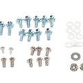 Stomp Ebox Plastics Fitting Kit components arranged on a white background, including various plastic fittings, screws, and mounting hardware.