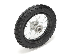 12-inch Stomp Ebox rear wheel with knobby off-road tire, black rim, and silver spokes, shown against a white background.