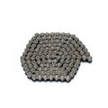 Stomp Ebox Tourmax Chain DID 219H 122 Link, product image showing a motorcycle drive chain coiled with visible gold and silver metal links.