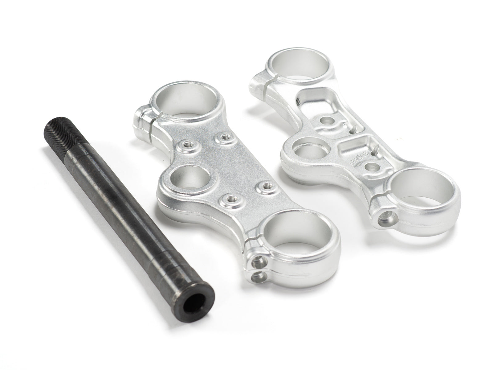 Stomp Ebox Triple Clamps with Steerer, close-up view showing machined aluminum construction and mounting points, Product Image 2