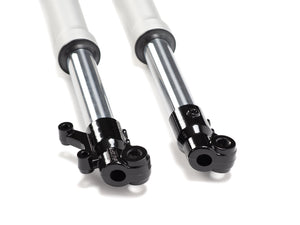 Stomp Ebox V2 600mm USD fork, close-up side view showing suspension details and branding.