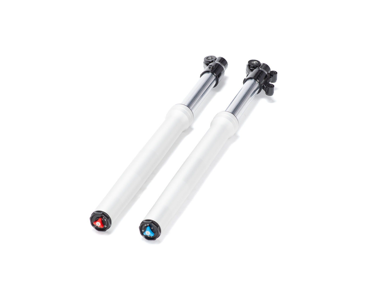 Front view of the Stomp Ebox V2 600mm USD fork showing the suspension components and mounting points against a plain background.
