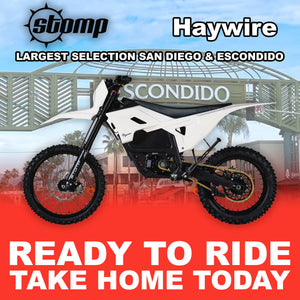Stomp Haywire eMOTO electric bike in white, side view, model R2R