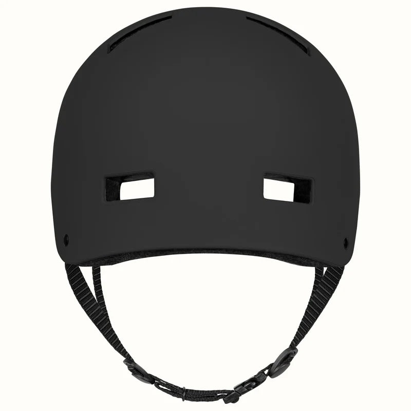 Matte black Retrospec Dakota eBike helmet with a smooth, rounded design and multiple ventilation holes, shown in product display.