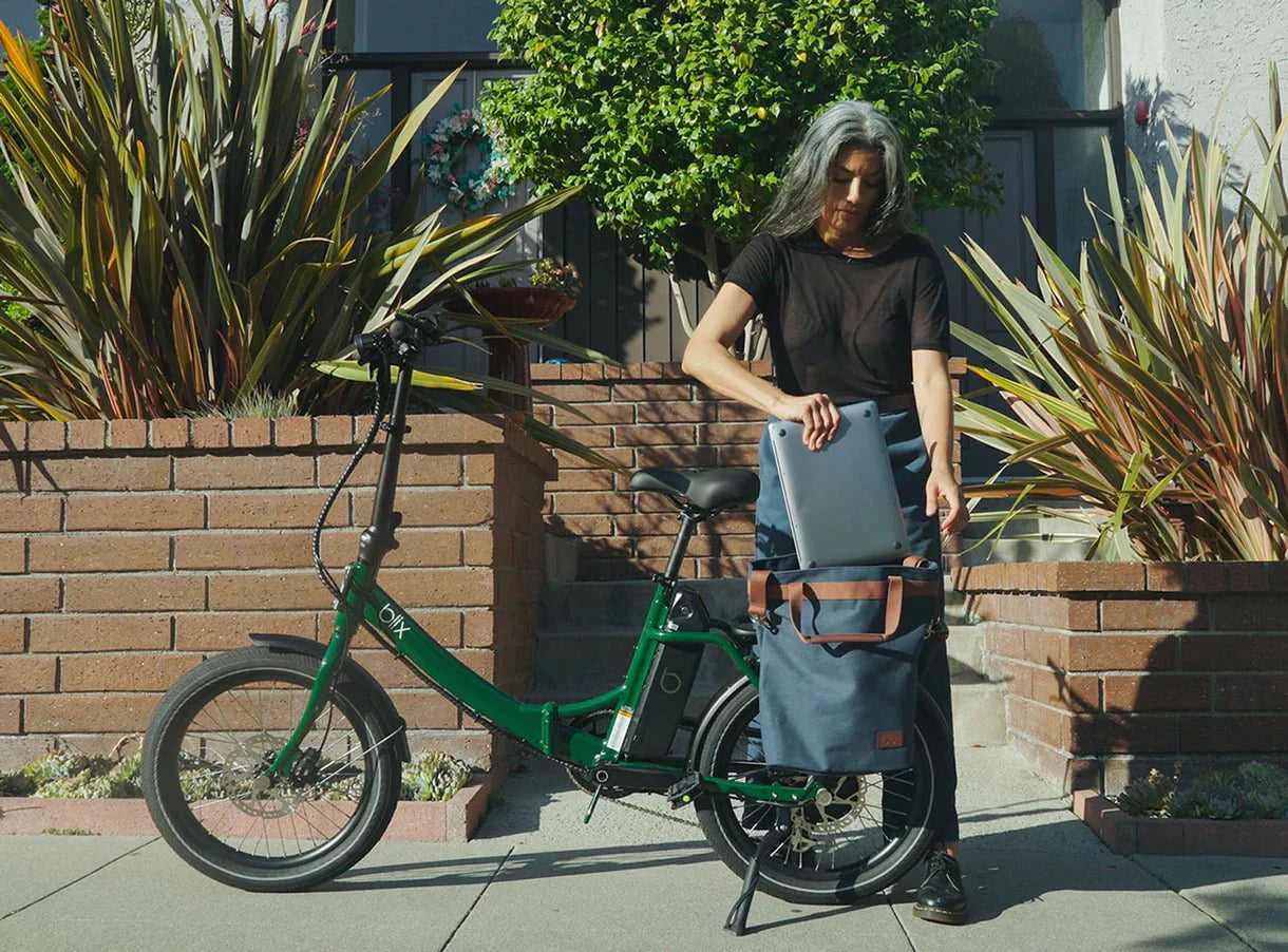 Blix Vika X electric folding step-thru eBike in gray, 500W compact design, product image