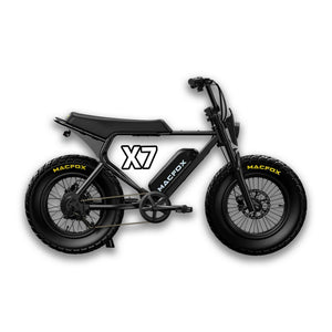 Black Macfox X7 eBike in box, product image, side view
