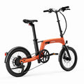 Orange Urtopia Carbon Fold 2 eBike, side view, folded, against a white background