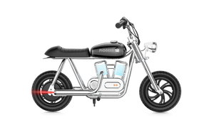 Black eMOTO Hyper Gogo Pioneer 12 Plus electric bike without training wheels, shown in profile view, app-compatible model