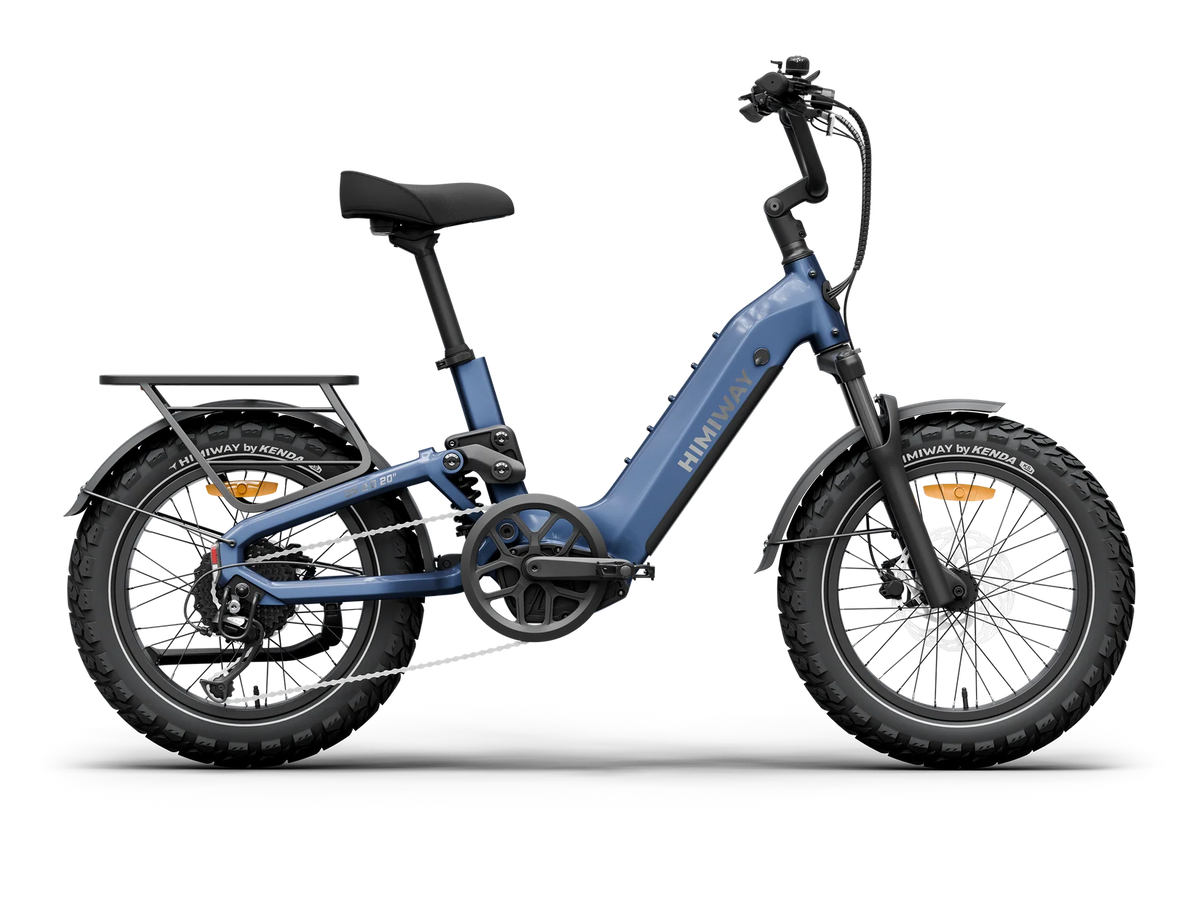 Midnight blue Himiway D5 2.0 electric bike with 20-inch wheels, side view, against a white background