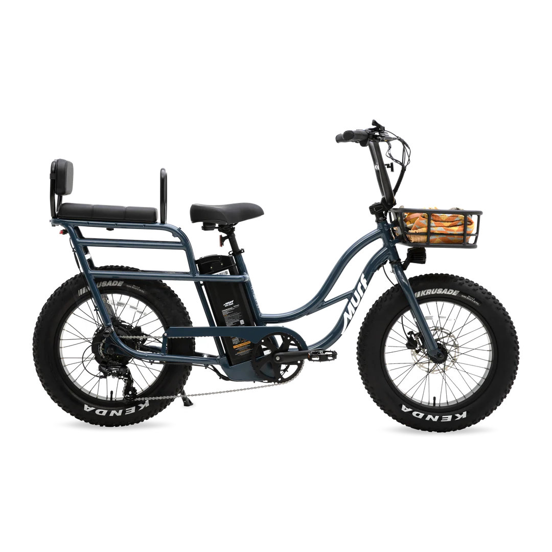 Marine blue Murf Higgs Plus eBike side view with black tires and silver accents
