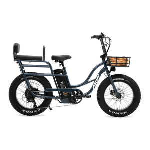 Marine blue Murf Higgs Plus eBike side view with black tires and silver accents
