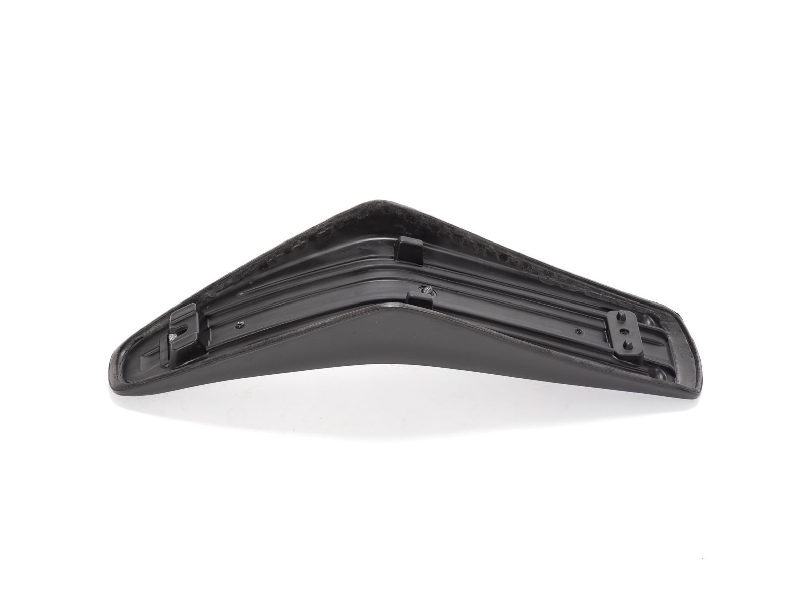 Side view of the eBike EBOX stock replacement seat designed for EBOX 1 and 2 models, showing black cushioned material and mounting hardware.