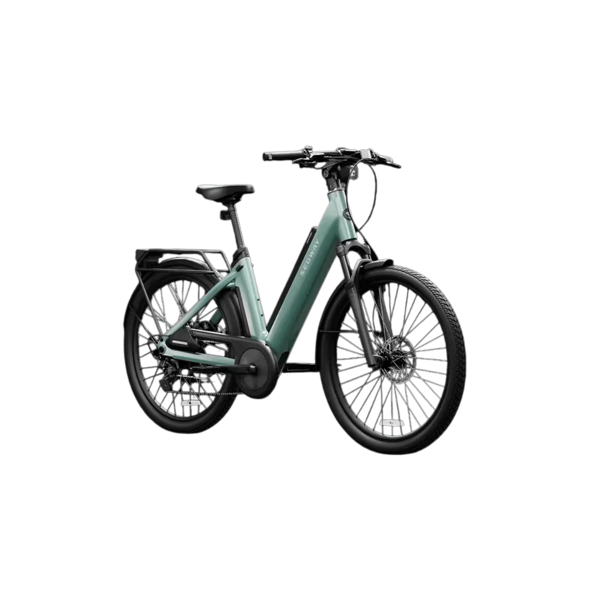 Green Segway Myon eBike, side view, showcasing sleek frame and modern design