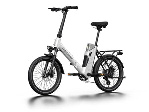 White Himiway B3 electric bike side view, showcasing frame design, wheels, and battery compartment.