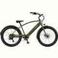 Matte olive drab Retrospec Chatham Rev Plus 2 eBike, step-over frame, side view on white background