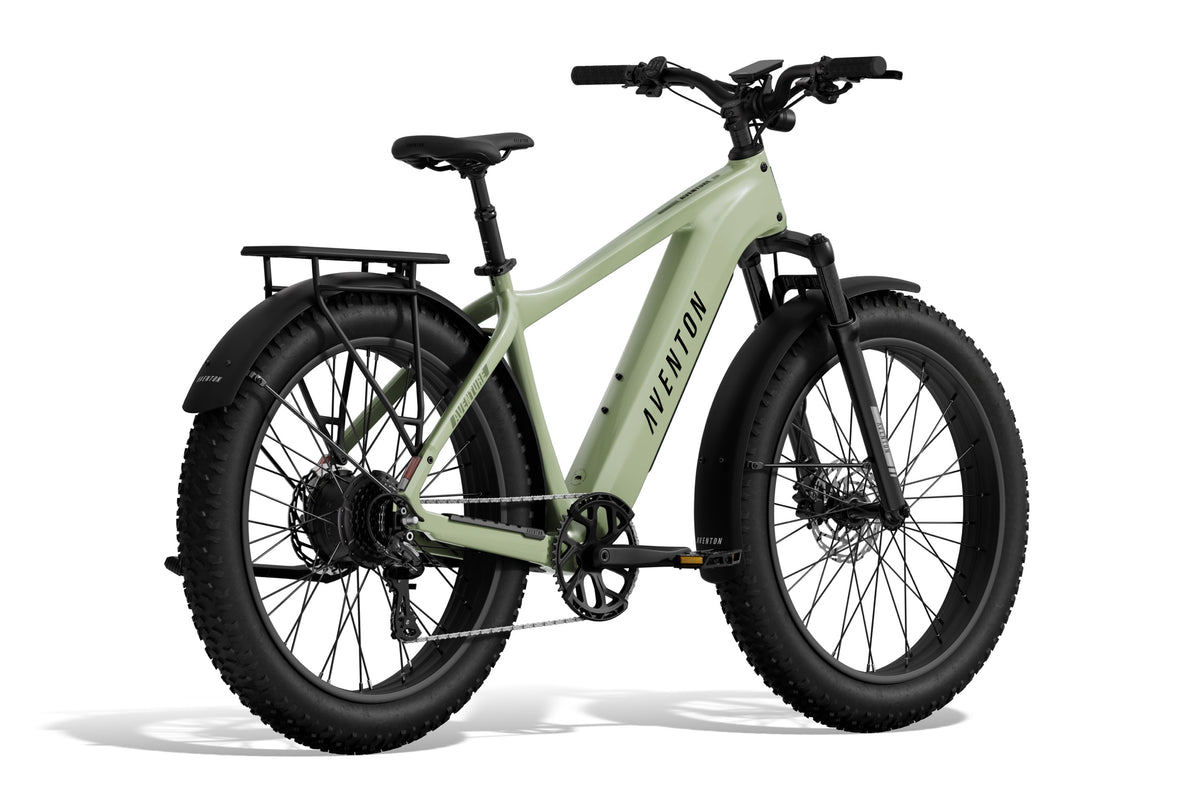 Aventon Aventure 3 electric bike in Step Over frame, Matcha green color, side view on white background