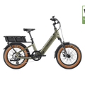 Velotric GoMad eBike in Sage color, side view, showing step-through frame, wide tires, and rear cargo rack.