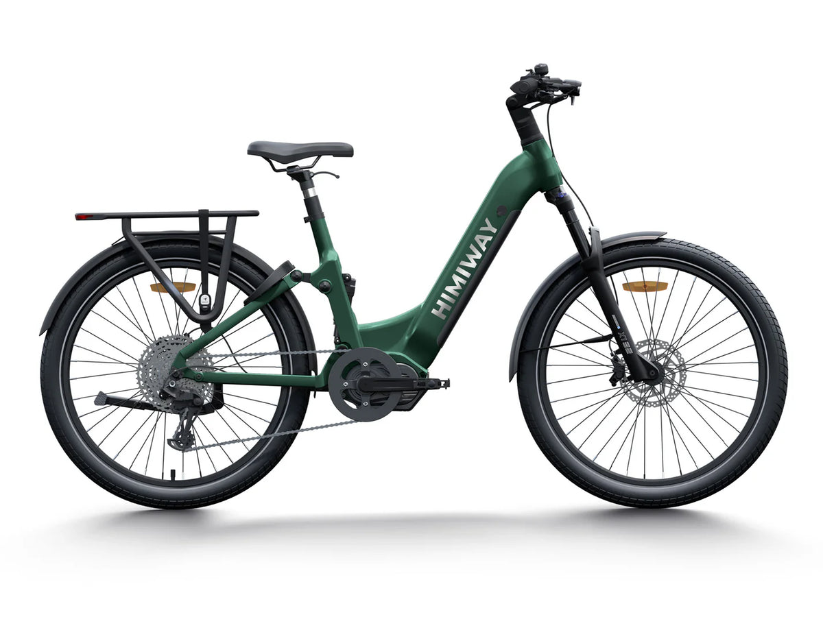 Emerald green Himiway A7 Pro eBike side view with step-through frame and front suspension