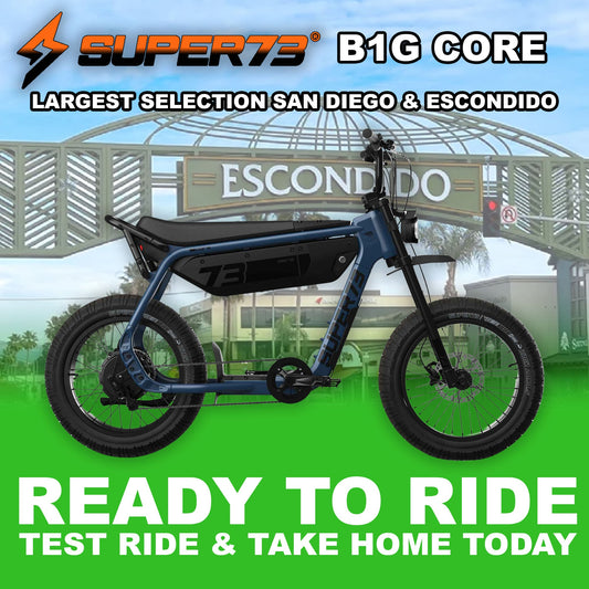 Super73 B1G Core eMOTO eBike in Slate color, side view, ready to ride, displayed against a plain background