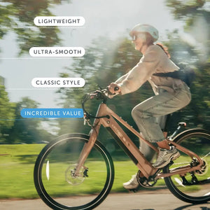 Lectric XPress Lite electric bike in Toasted Marshmallow color, side view, against a white background