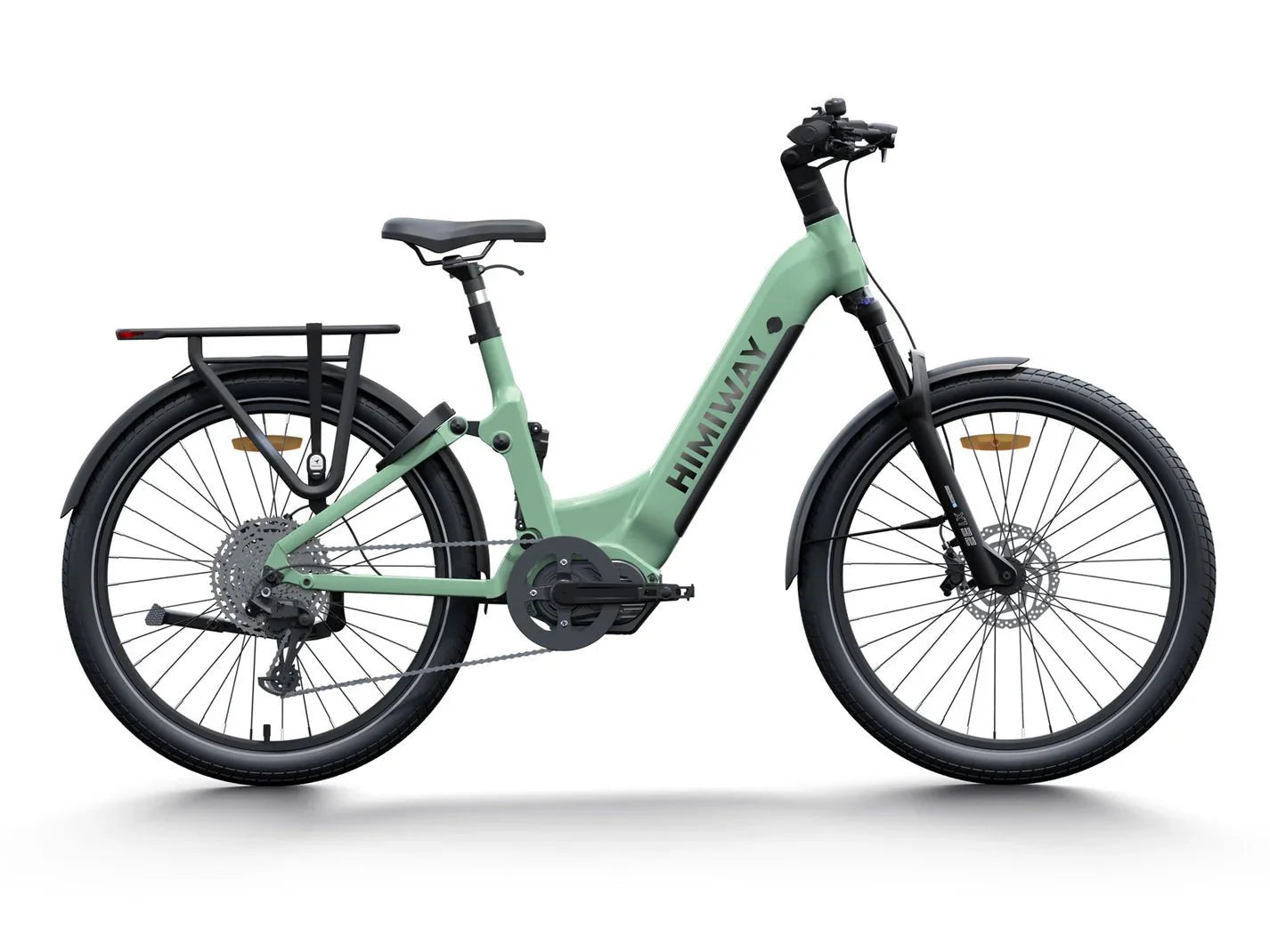 Green HIMIWAY A7 PRO 500W step-thru electric beach cruiser eBike with 27.5x2.4 fat tires, product image
