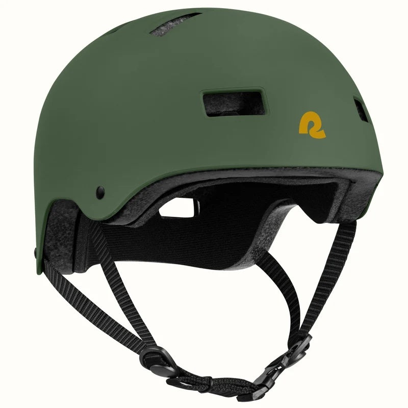 Matte forest green Retrospec Dakota eBike helmet shown from a side angle