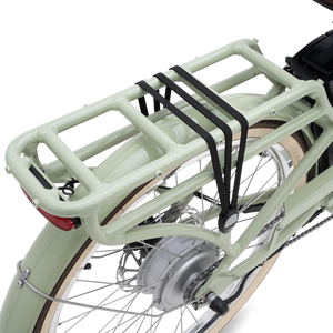 Side view of the Murf Gigi 2.0 eBike in sand color, showing its step-through frame, wide tires, and rear cargo rack against a plain background.