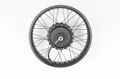 Super73 rear wheel and motor assembly in satin black finish, showing detailed view of the wheel components and motor housing.