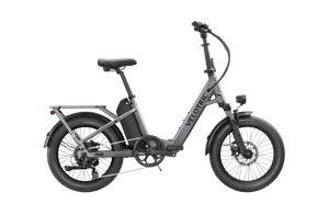 Velotric Fold 1 eBike in Stone Gray, side view, folded, product image