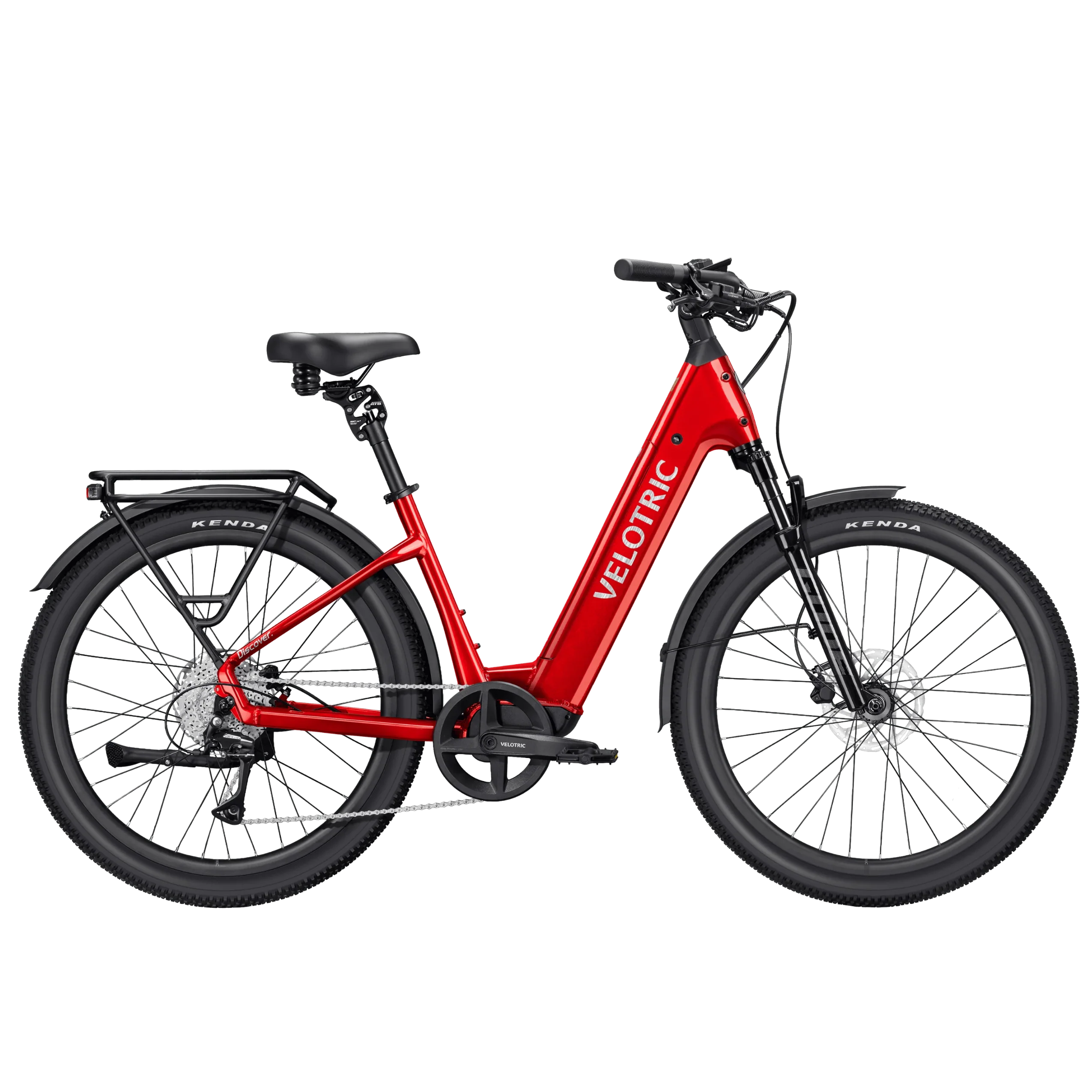 Velotric Discover 3 eBike in Cherry Crimson, Regular Large size, side view against a white background