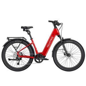 Velotric Discover 3 eBike in Cherry Crimson, Regular Large size, side view against a white background