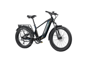 Obsidian black Velotric Nomad 2X High Step eBike, side view, showcasing sturdy frame and large tires